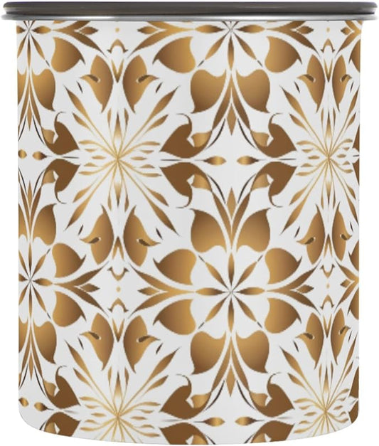 ALAZA Gold Geometric Flower Floral Airtight Coffee Bean Canister 500ml Food Storage Containers with Lids For Gournd, Tea, Sugar, Flour, Rice, Cereal, Candy Cookie Jar