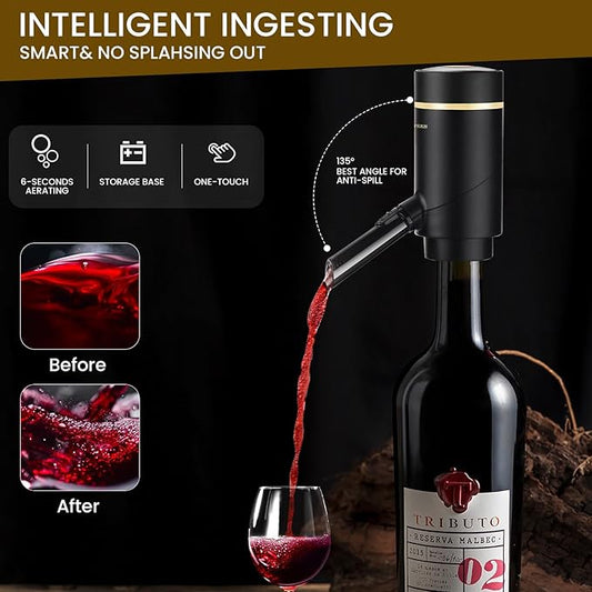 3-in-1 Electric Wine Aerator & Decanter Set with Stand Base - Automatic Pump Dispenser, Retractable Tube, and Built-in Pourer, Ideal Gift for Wine Lovers