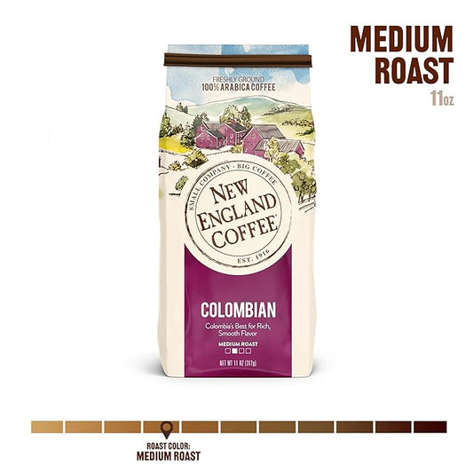New England Coffee Colombian Medium Roast Ground Coffee, 11oz Bag (Pack of 1)