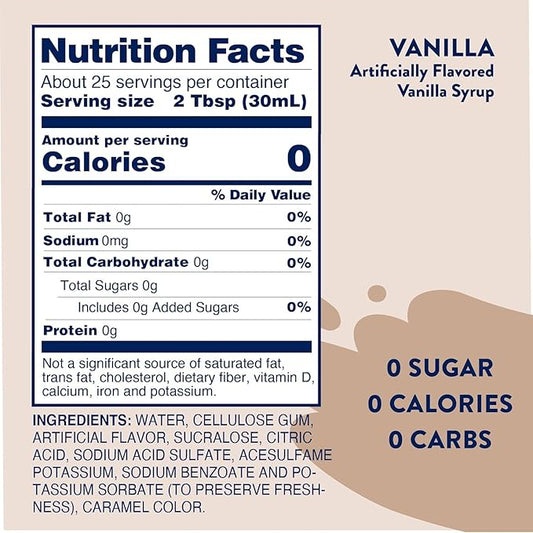 Jordan's Skinny Mixes Sugar Free Coffee Syrup, Vanilla Coffee Flavoring Syrup, Zero Calorie Drink Mix, Lattes, Baking, Protein Shake or Cocktail, Dairy & Gluten Free, Kosher, 25.4 Fl Oz, 2 Pack