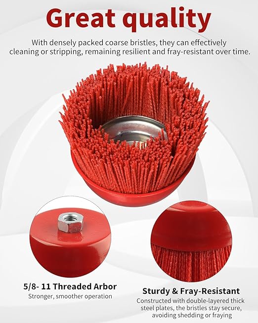 4 Inch Nylon Brush for Angle Grinder, 2Pcs Wire Wheel for Angle Grinder 5/8 Inch-11 Threaded Arbor, Nylon Cup Wire Brush for Drill Ideal for Removing Rust, Corrosion, Paint.