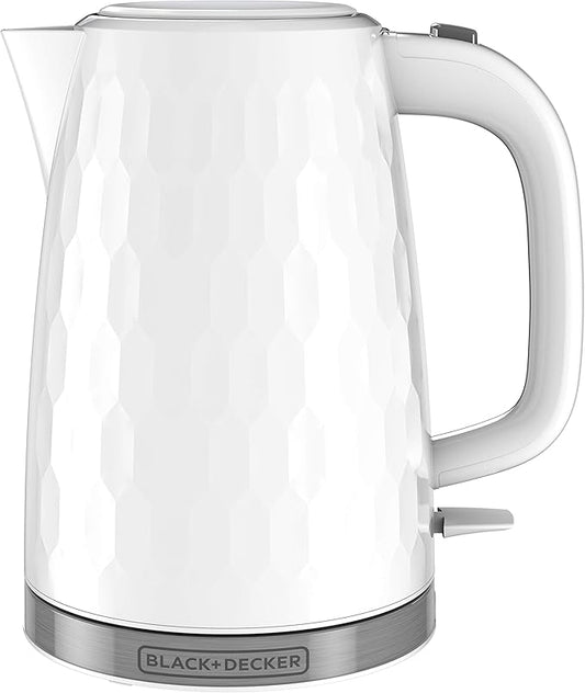 BLACK+DECKER 1.7L Cordless Electric Kettle,KE1560W,Premium Texture,Water Window,Rapid Boil,Auto Shutoff,White,(Pack of 2)