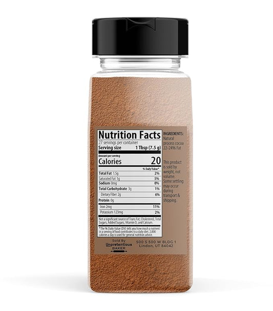 Unpretentious High Fat Cocoa Powder, Smooth & Natural, 22-24% Fat Content, Baking Essential (7.2 Ounce)