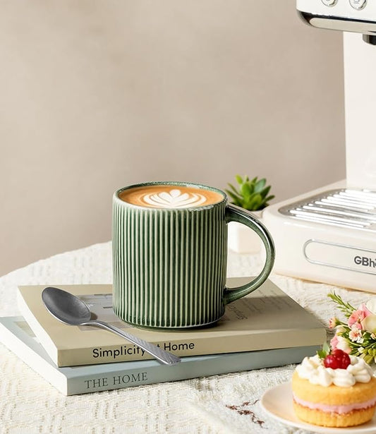 GBhome Coffee Mugs Set for 6, 12oz Coffee Cups with Handle for Man,Woman,Dad,Mom, Stoneware Mugs Sets for Coffee, Latte,Tea, Hot Cocoa, Milk, Dishwasher&Microwave Safe, Dark Green