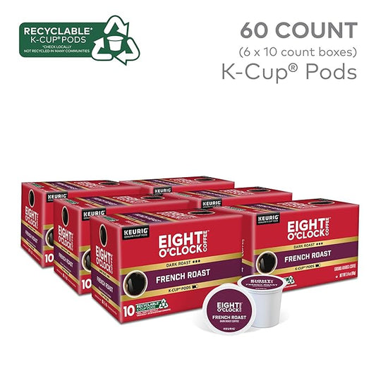 Eight O'Clock Coffee French Roast, Single-Serve Coffee K-Cup Pods, Dark Roast, 60 Count