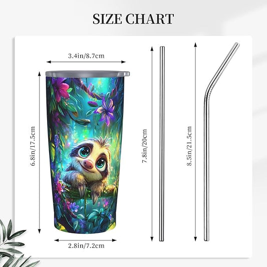 Sloth Tumbler with Lid and Straw 20oz Coffee Tumblers Leakproof Stainless Steel Travel Mug Vacuum Insulated Cup for Iced and Hot