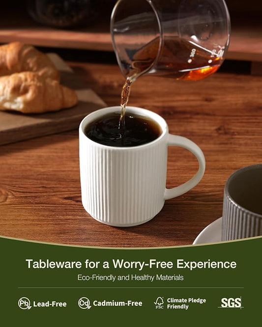 famiware Coffee Mug Set for 8, Star 12 oz Catering Mugs Cup Set with Handle for Coffee, Tea, Cocoa, Milk - Ceramic Stoneware Drinkware Set, Matte White