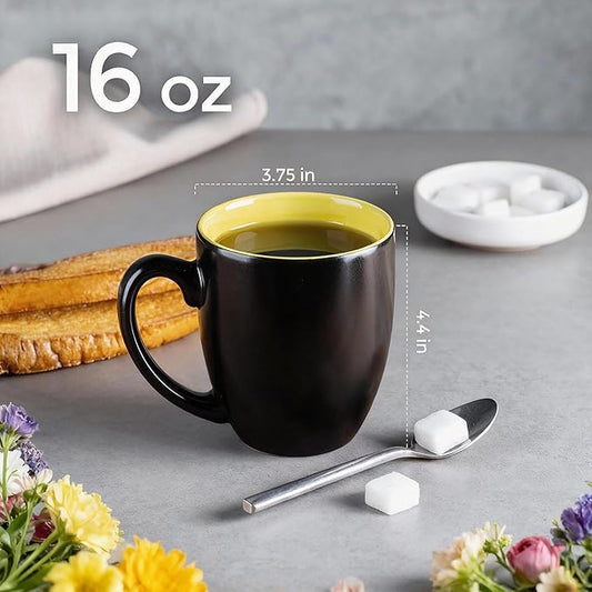 GBhome 12oz Coffee Mugs Set of 6, Large Ceramic Coffee Mugs for Man, Woman, Dad, Mom, Modern Coffee Mugs Set with handle for Tea/Latte/Cappuccino/Milk/Cocoa. Dishwasher&Microwave Safe,Yellow