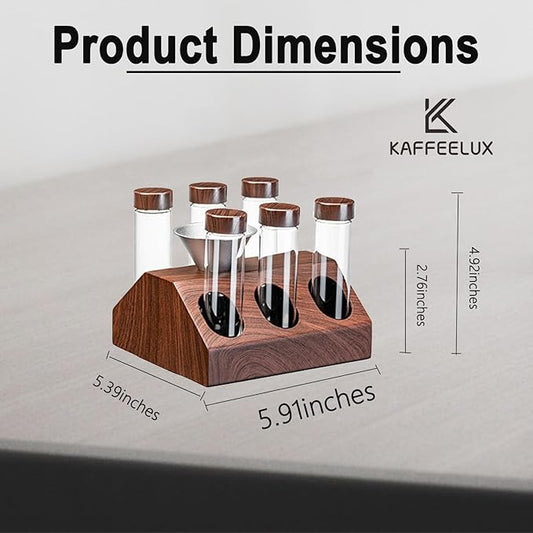 Wooden Coffee Bean Sampling Set with Test Tubes, Funnel - Coffee Bean Storage & Tasting Kit for Coffee Lovers, Cafes (F)