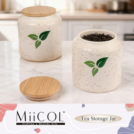 Miicol Ceramic Storage Canister with Airtight Lid, Food Storage Container, Round Tea Canister, Pantry Organizer, Kitchen Storage Jar for Coffee Bean, Flour, Pasta, Sugar, Spices, 20 fl.oz