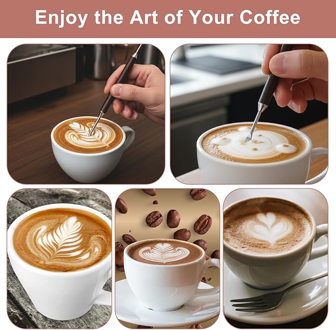 Latte Art Pen Set, 2-Pack Latte Art Pen Cinnamon Pens for Coffee, Stainless Steel Wooden Coffee Bar Accessories, Coffees Station Accessories for Barista Make Creative Designs Decors