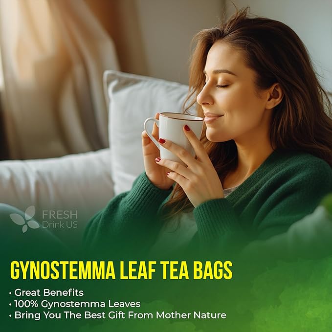 FreshDrinkUS, Premium Gynostemma Tea Bags (Jiaogulan) | 135 Count | Naturally Smooth & Earthy Caffeine-Free Herbal Tea β Plant-Based Tea Bags for Daily Enjoyment. Caffeine Free, Sugar Free. Vegan