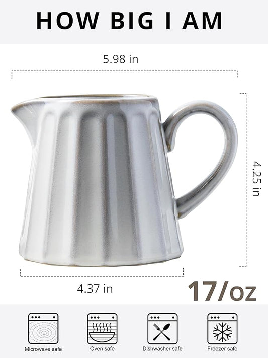 Ceramic Creamer Pitcher,17 Oz Coffee Creamer Container with Handle, Small Milk Pitcher Pourer for Sauces, Salad, Cream White