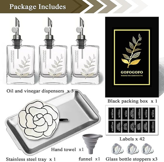 Olive Oil Dispenser for Kitchen, Cooking Oil and Vinegar Dispenser Set, Olive Oil Bottle, Soy sauce dispenser, coffee syrup bottles - Set of 3 Silver