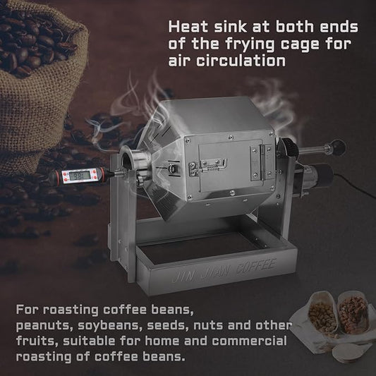 Coffee Bean Roaster with Cooler Gas 3.8L Coffee Bean Baker Drum Type Stainless Steel for Home and Commercial Use