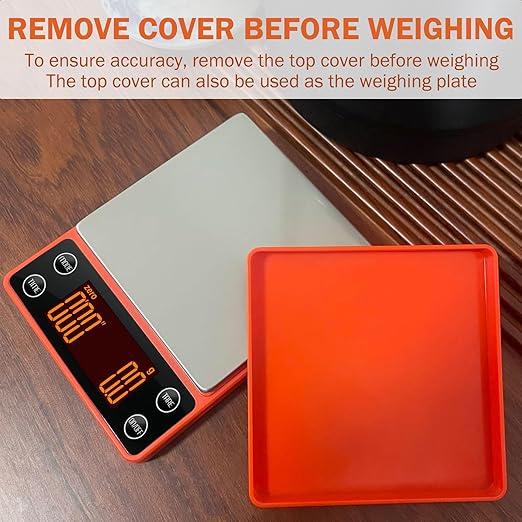 Coffee Scale with Timer 3kg/0.1g High Precision Espresso Scale Rechargeable Portable Digital Coffee Scale Auto Tare Smart Water Flow Suitable for Baristas or Kitchen Scale (Orange)