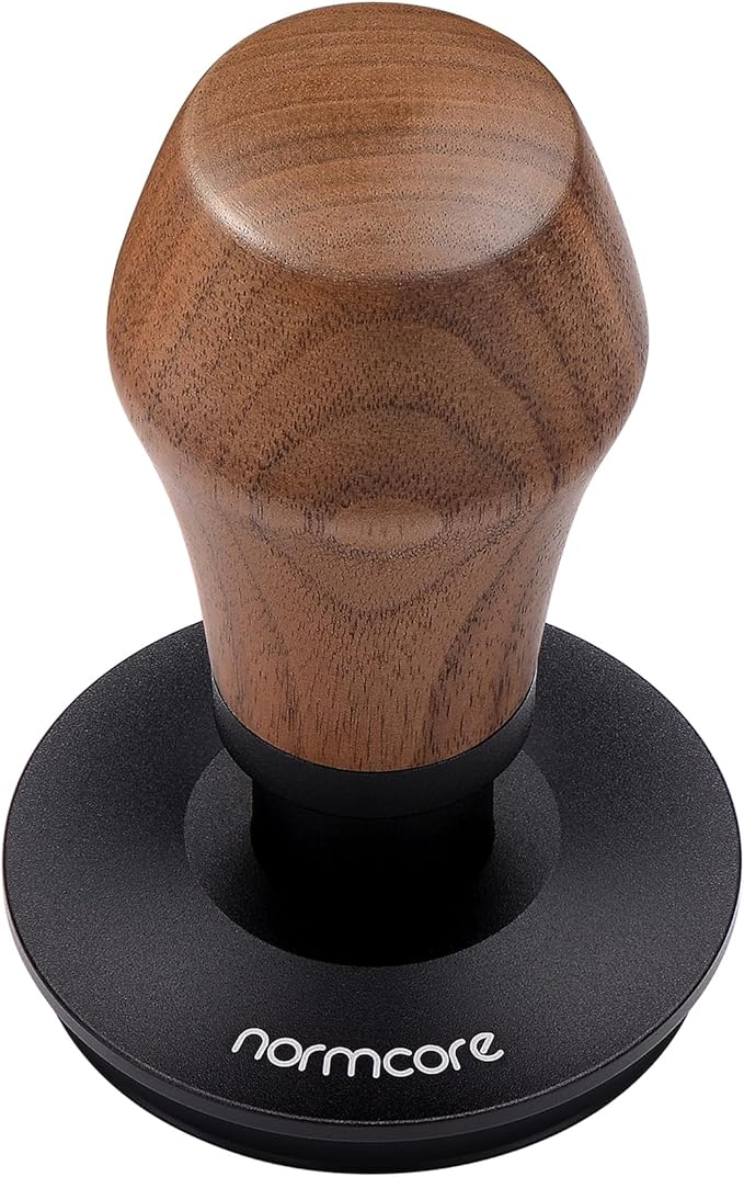 Normcore 58mm Espresso Tamper, Spring-Loaded Coffee Tamper with Titanium PVD Ripple Base, Genuine American Walnut Handle