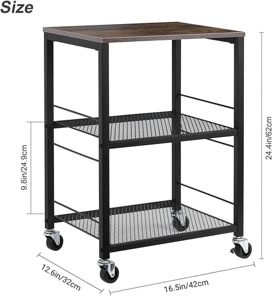 LIANTRAL 3 Tier Rolling Cart, Black Kitchen Carts on Wheels with Storage, Multifunctional Utility Cart for Kitchen Bathroom Living Room Bar Office