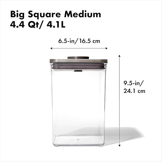 OXO Steel POP Container Big Medium Square - 4.4 Qt for Flour, Sugar and More,Grey