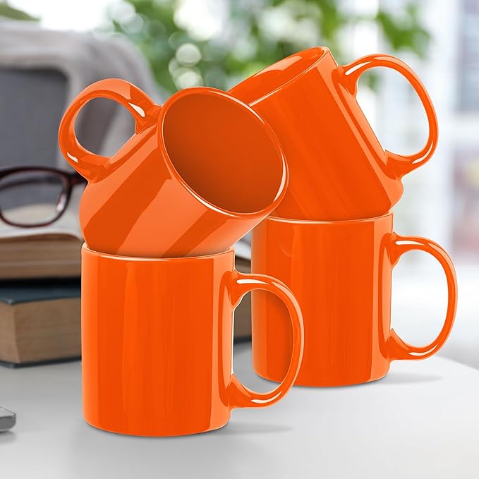 DISCOUNT PROMOS Ceramic Coffee Mugs 11 oz. Set of 10, Bulk Pack - Coffee cup set, Iced coffee cup, Gaming mug - Orange