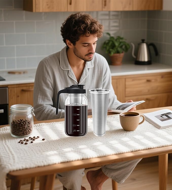 Cold Brew Coffee Filter, 304 Stainless Steel Food Grade, Coffee Maker, Tea Maker,Water Filter, Ultra Fine Mesh Wide Mouth Mason Jar (32Oz)