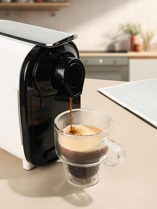 NIRA.Z 4 Pack Double Wall Glass Coffee Mugs 12 OZ Insulated Espresso Cups with Handle, Stackable Thermal Glass Coffee Cups, Ideal for Hot & Cold Drinks, Juice, Americano, Latte, Tea Bags, Cappuccinos