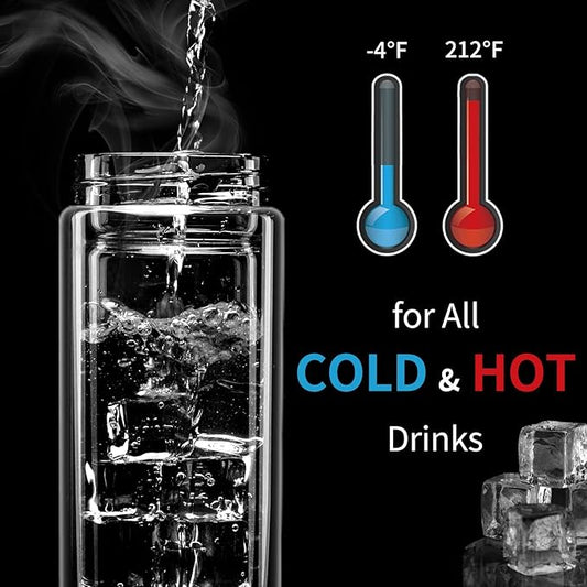 PARACITY Glass Tea Infuser Bottle Tea Flood Cup 12oz/350ml, Double Wall Borosilicate Portable Travel Tumbler Mug Leakproof for Loose Leaf Flower Herbal Tea Bags