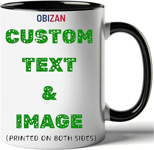 Custom Coffee Mug with Photo, Text, or Logo | Personalized Ceramic Mug 11oz | Customizable Gift for Men, Women | Unique Gift for Birthdays, Holidays, Christmas | White - Black