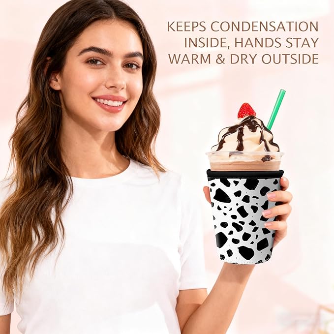 Cow Print Iced Coffee Sleeve Set of 3 Fits 16oz 24oz 30oz Cups Insulated Reusable Coffee Sleeve for Daily Use and Gifts