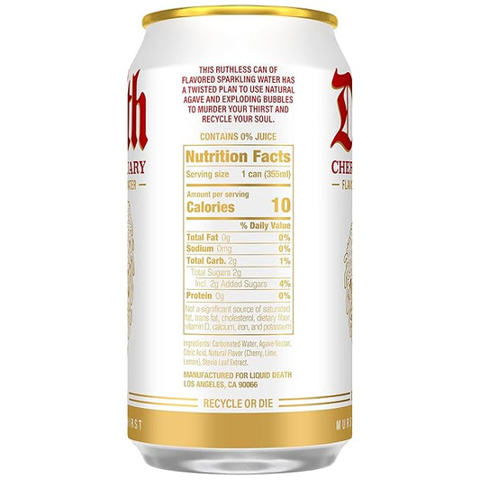 Liquid Death Soda-Flavored Sparkling Water - Cherry Obituary, Less Sugar*, Huge Flavor, No Caffeine, No Artificial Sweeteners, 12 Fl Oz (Pack of 12)