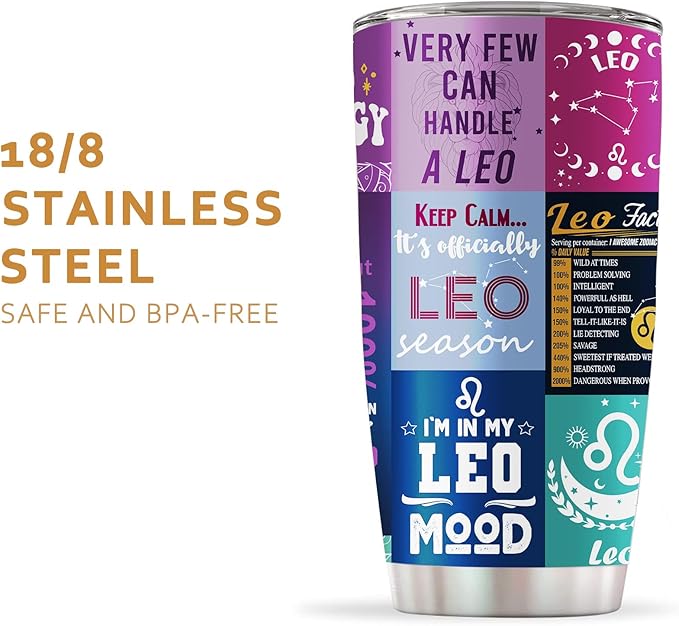 Leo Gifts for Women,Leo Birthday Gifts, Astrology Gothic Witchy Constellation Insulated Tumbler With Lid Straw Purple Coffee Mug 20 OZ