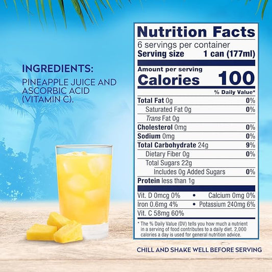Dole Pineapple Juice, 100% Fruit Juice with Added Vitamin C, 6 Fl Oz (Pack of 6), 48 Total Cans