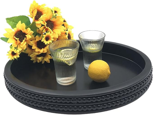 Carah & Cossh Oval Wooden Modern Decorative Tray 16''x12'', Farmhouse Rustic Serving Tray, Table Centre Tray, Perfect for Storage and Display (Black)