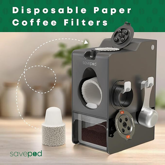 Savepod Disposable Coffee Filters - 100 Count - Made Exclusively for Savepod - Compatible with K-Cup Brewers - Reusable K-Cup Coffee Filters - Single Serve Use