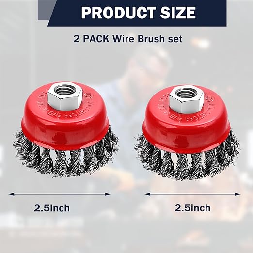 MIKILIKIEN 2 Pcs 2.5 inch Wire Cup Brush for 4 1/2 Angle Grinder,Wire Wheel Cup Brush for Grinders, 5/8" -11 Threaded, for Heavy Cleaning Rust, 0.020" Carbon Steel