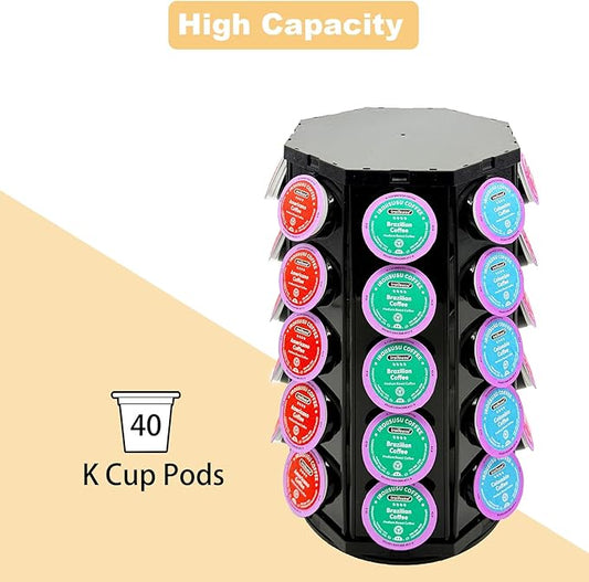 K Cup Coffee Pod Holder Storage Carousel Organizer Stand Compatible with 40 K-Cup Pods (Plastic)