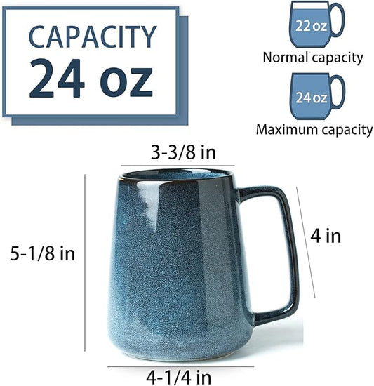 Large Ceramics Coffee Mugs, 24 OZ Large Handle Coffee Mugs, Extra Large Tea and Coffee Cup for Office and Home, Microwave and Dishwasher Safe (24 OZ Blue)