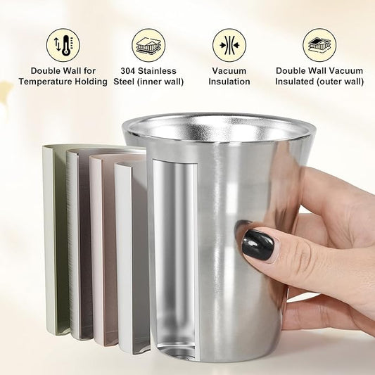 AGH 6 Pack Stainless Steel Cups for Kids, Metal Cups 9 oz Double Layer Insulated Pint Cup, Camping Tumbler Reusable Stackable Cup for Party Outdoor (Matte Silver)