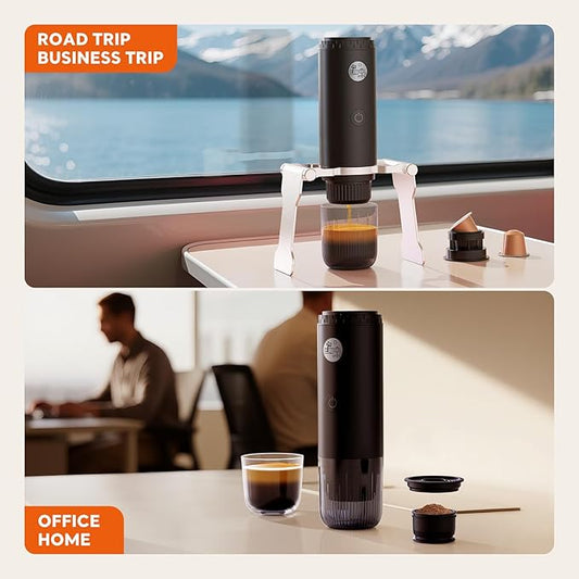 Portable Espresso Machine Mini 19Bar Rechargeable 2-in-1 Multi-Function Electric Coffee Machine One Key Extraction Compatible with NS Capsules and Ground Coffee for Office Home 7800MAH (White)