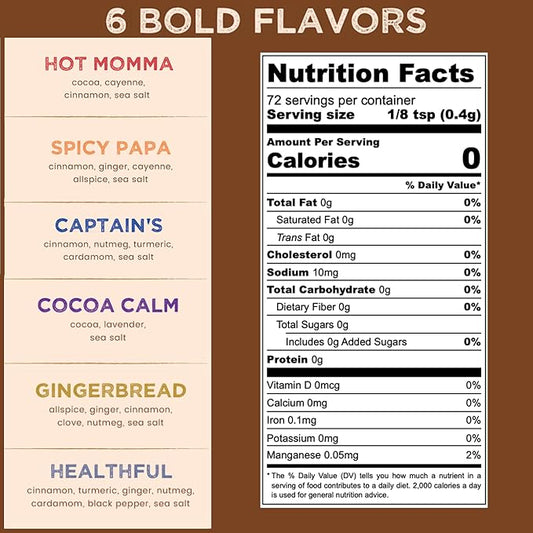 Coffee Dust Flavoring Powder, Sampler Set (72 Servings) – Healthy Coffee Dusting Flavor Variety Pack, All Natural Syrup Alternative, Adds Aroma, Taste & Wellness to Drinks, Tea & Foods - Whole30 Creamer Alternative