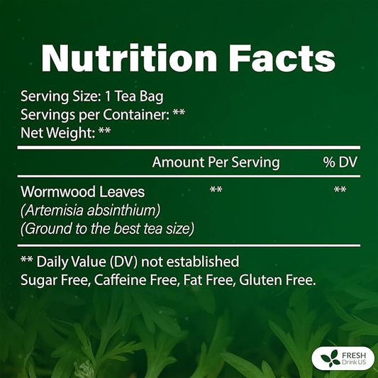 FreshDrinkUS, Premium Wormwood Tea - 75 Tea Bags - Handcrafted Herbal Blend, Caffeine-Free – Smooth Taste & Naturally Refreshing.