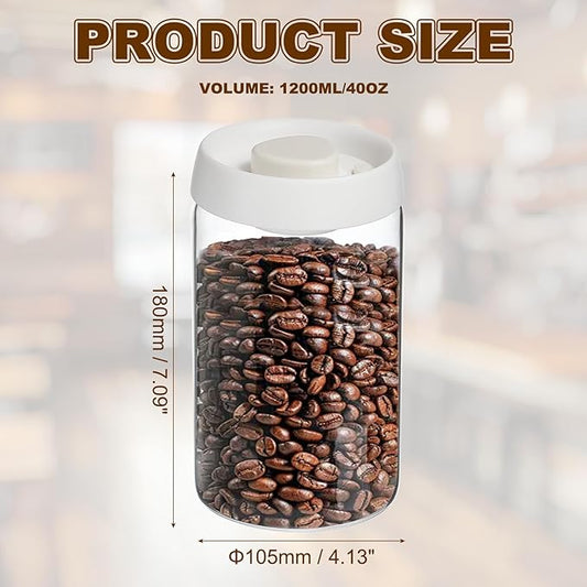uxcell Coffee Vacuum Container, 1200ml/40oz Glass Coffee Bean Storage Container with Lids for Spices Biscuits Loose Leaf Tea, White