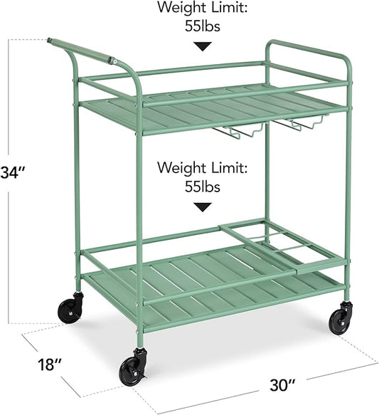 Best Choice Products Rolling Bar Cart, Mobile Home Bar Serving Cart, Serving Station w/ 2 Tier Shelves, Wine Rack, Lockable Wheels - Sage