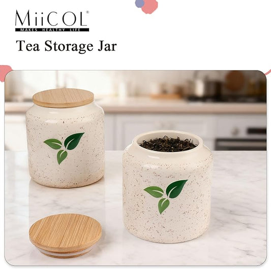 Miicol Ceramic Storage Canister, Tea Canister with Airtight Lid, Round Food Storage Container, Kitchen Storage Jar for Coffee Bean, Flour, Sugar, Pasta, Spices, 20 fl.oz