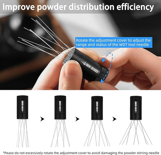 MHW-3BOMBER WDT Tool Espresso Distribution Tool with Magnetic Stand, Adjustable Needle Range, 0.4mm Stainless Steel Needles (8+6 Spare), Anti-Clumping Coffee Stirrer for 51/54/58mm Portafilter, T6126