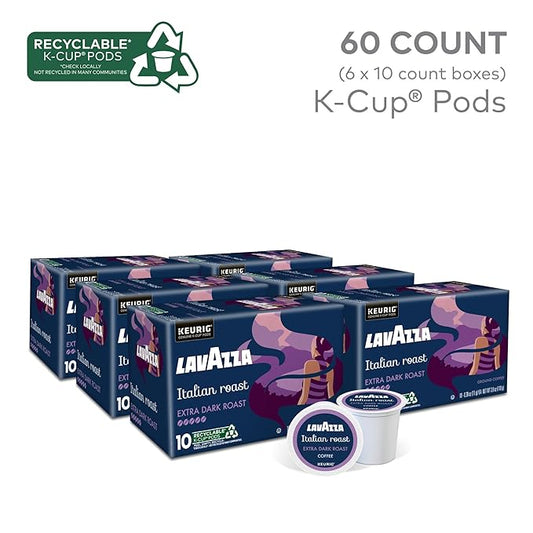 Lavazza Italian Roast, Keurig Single Serve K-Cup Pods, 60ct (6 Packs of 10)