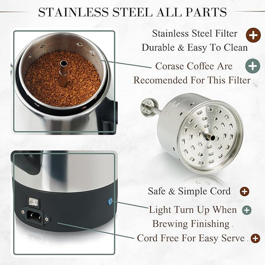 Moss & Stone Percolator Coffee Pot Electric 10 Cup, Stainless Steel Coffee Maker. With Keep Warm Function, 10 Cups Stainless Steel Percolator With Coffee Basket