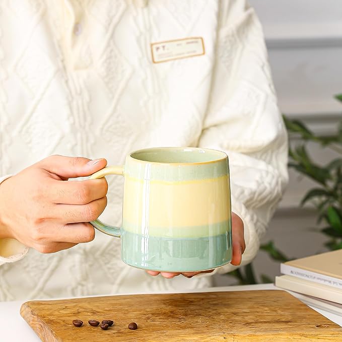 Mkour 20oz Large Ceramic Coffee Mugs, Handmade Cup, Big Tea Cups with Large Handle for Office and Home, Microwave and Dishwasher Safe (Grayish Blue)