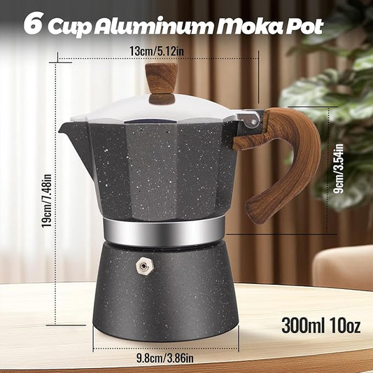 Vaolvpant 6 Cup Aluminum Moka Pot Classic Stovetop Espresso Coffee Maker 300ml 10oz Coffeemaker Percolator Mocha Pot Greca Coffee Maker Cafe Makers for Italian and Cuban Café Brewing Gray