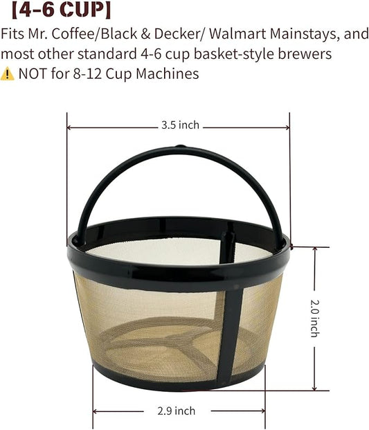 4-6 Cup Reusable Coffee Filter - BPA Free, Fits Mr. Coffee, Black+Decker, Walmart Mainstays & Most 4-6 Cup Basket-Style Coffee Makers (1-Pack)